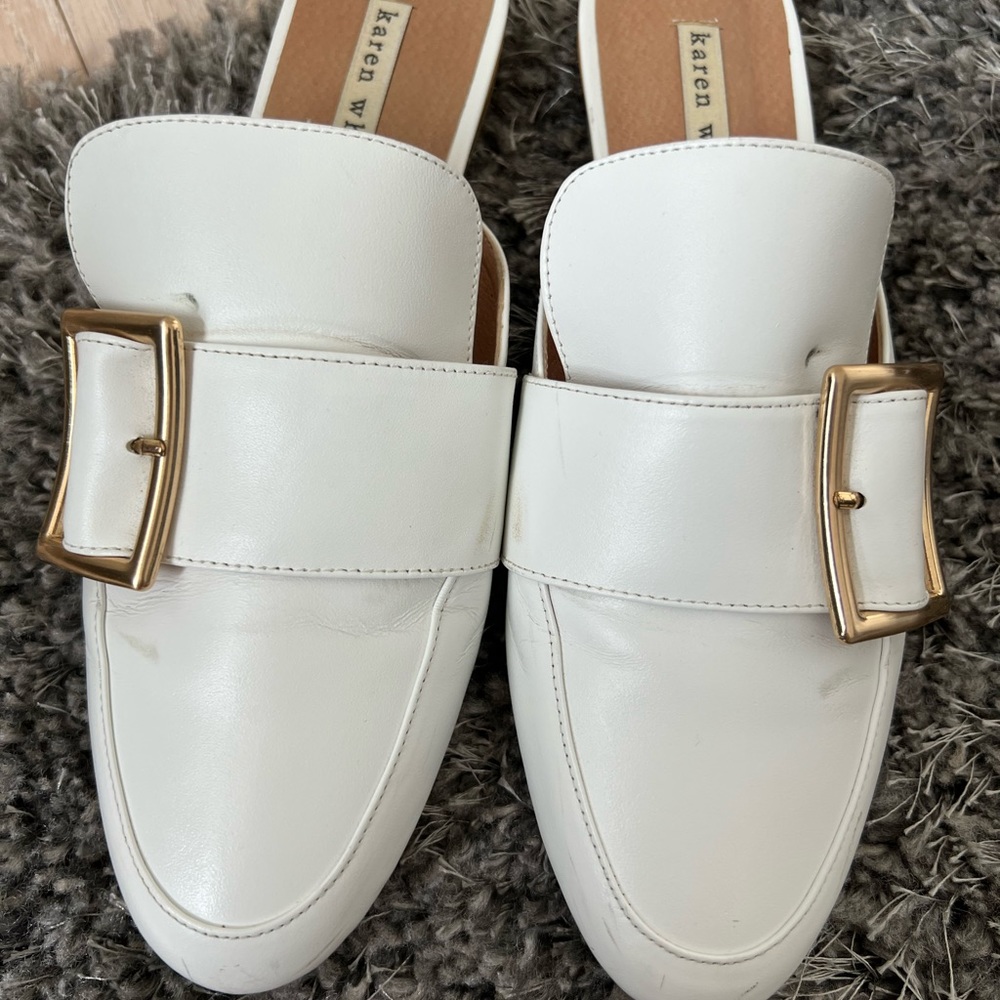 Karen White Mule with Gold Square Bukle